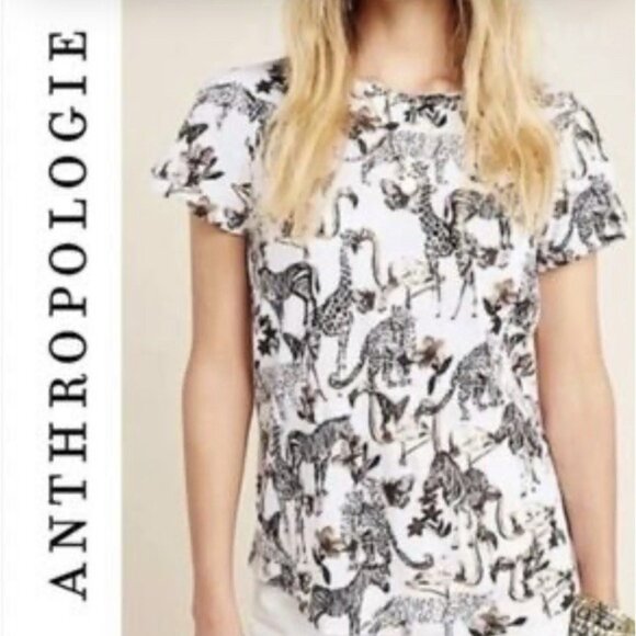 Anthropologie Tops - Anthropologie T-Shirt SMALL Padua Safari Print Short Sleeve Crew Neck Casual